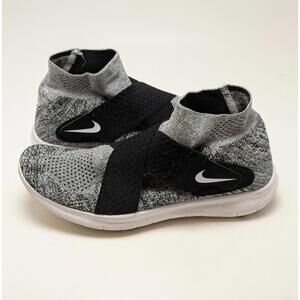 Womens Nike Free RN Motion Flyknit 2017 Black Grey Oreo Running Shoes Size 8